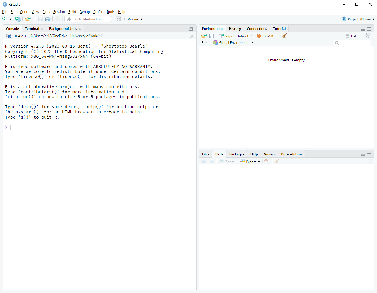 screenshot of RStudio's default appearance