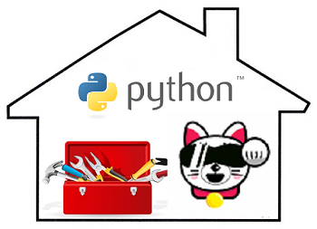 cartoon house labelled python with cool cat
